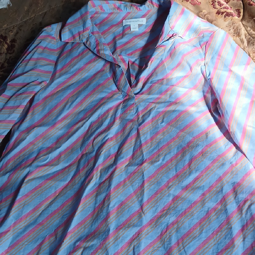 Women's Casual Striped Shirt - Blue, Pink, Orange